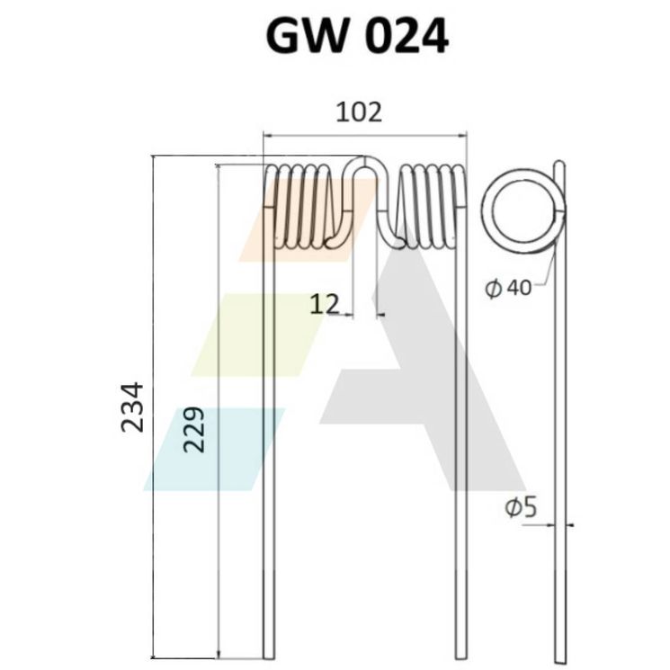 Dent pick-up 234mm, fil 5mm, pour presse à balles RIVIERRE-CASALIS, 2728, pièce interchangeable