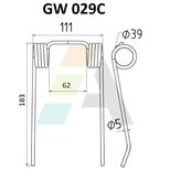 Dent pick-up 183mm, fil 5mm, pour presse à balles NEW HOLLAND, 127566, pièce interchangeable