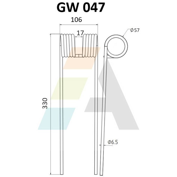 Dent pick-up 330mm, fil 6,5mm, pour presse à balles LELY, 411008829, pièce interchangeable