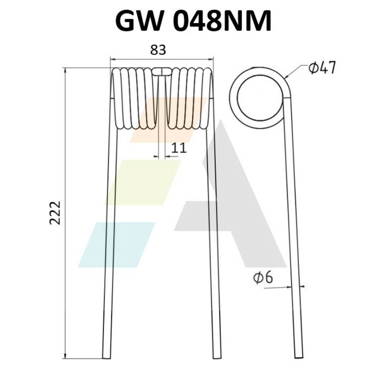 Dent pick-up 222mm, fil 6mm, pour presse à balles PROMYL, pièce interchangeable