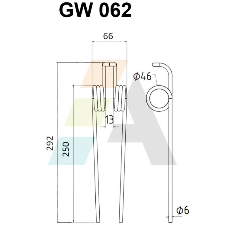 Dent pick-up 292mm, fil 6mm, pour presse à balles SOMECA, 313077, pièce interchangeable