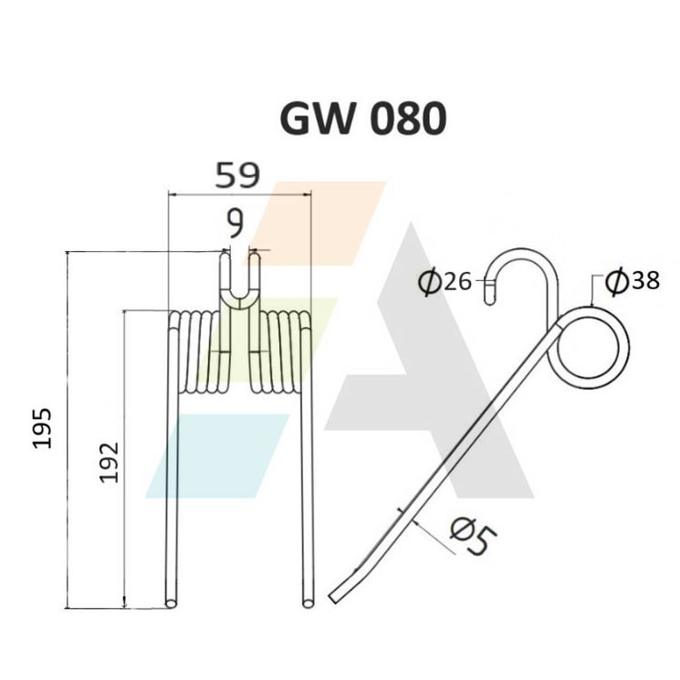 Dent pick-up 195mm, fil 5mm, pour presse à balles DECHENTREITER, LELY, SK1641, pièce interchangeable