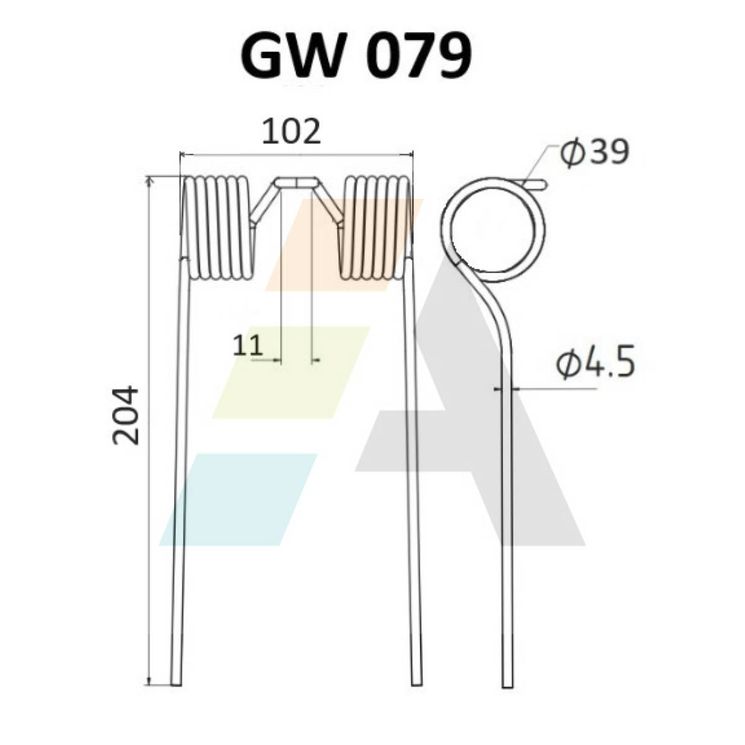 Dent pick-up 204mm, fil 4,5mm, pour presse à balles MASSEY FERGUSON, 607292M1, pièce interchangeable