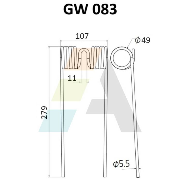 Dent pick-up 279mm, fil 5,5mm, pour presse à balles GARNIER, 85P949, pièce interchangeable