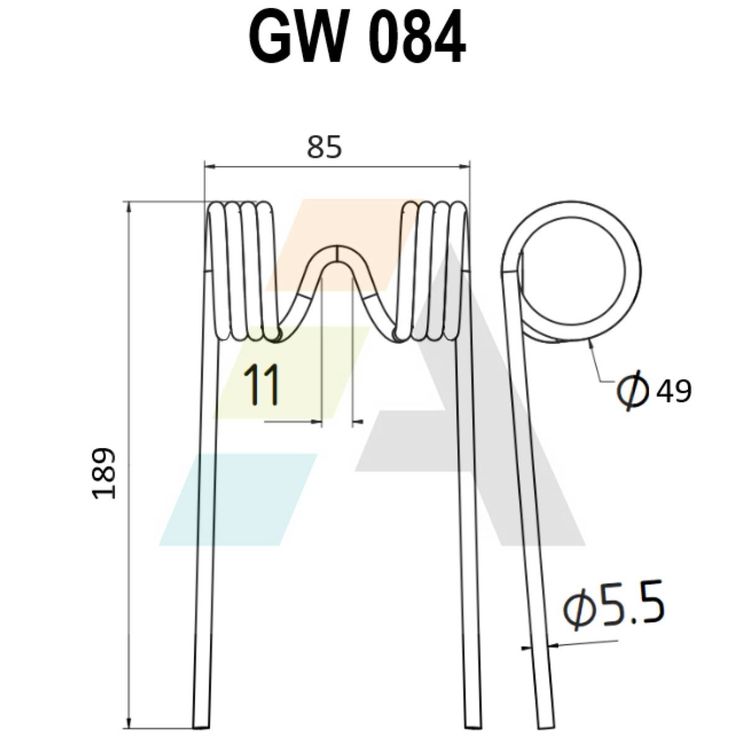 Dent pick-up 189mm, fil 5,5mm, pour presse à balles GARNIER, 353609, pièce interchangeable