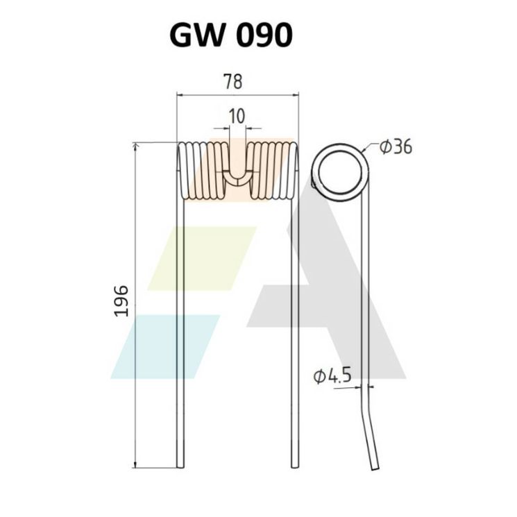 Dent pick-up 196mm, fil 4,5mm, pour presse à balle CASE IH, 210614C1, 3103819R3, pièce interchangeable