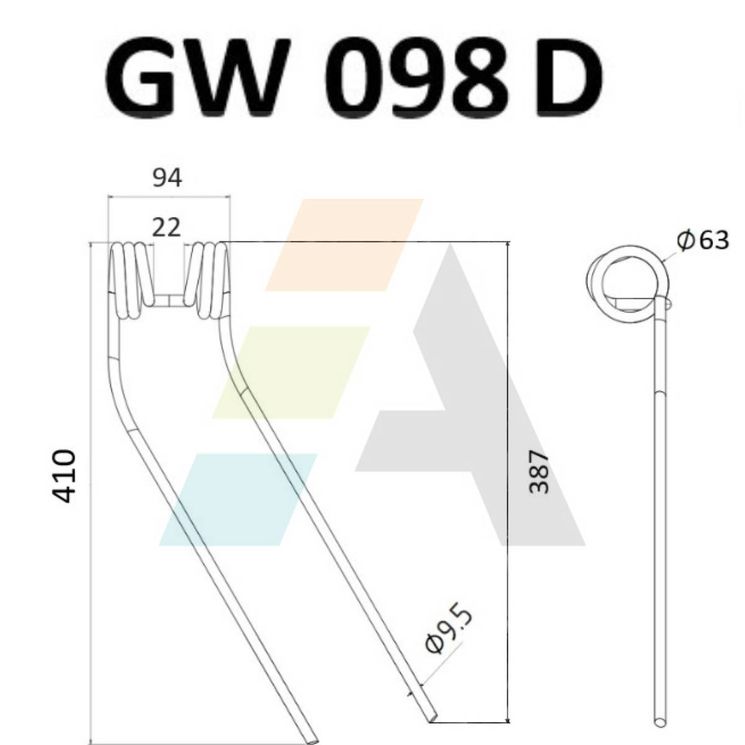 Dent pick-up 410mm, fil 9,5mm, pour presse à balles CLAAS-BAUTZ, 927122, 38020016, pièce interchangeable