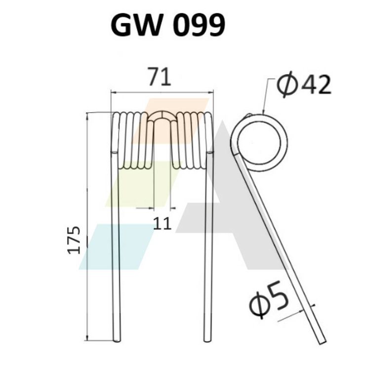 Dent pick-up 175mm, fil 5mm, pour presse à balles NEW HOLLAND, 87035576, 86626599, pièce interchangeable