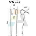 Dent pick-up 214mm, fil 5mm, pour presse à balles HEYWANG-SETA, PU1011, pièce interchangeable