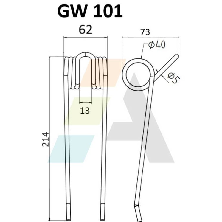 Dent pick-up 214mm, fil 5mm, pour presse à balles HEYWANG-SETA, PU1011, pièce interchangeable