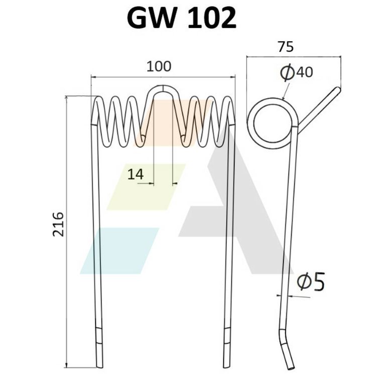 Dent pick-up 216mm, fil 5mm, pour presse à balles HEYWANG-SETA, PU429, pièce interchangeable