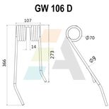 Dent de faneuse pour J. FREUDENDAHL, 14330200, 43896, pièce interchangeable