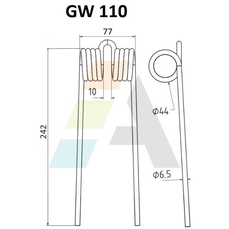 Dent de faneuse pour HEUBLITZ, Lg.242 x Ø6,5mm, pièce interchangeable