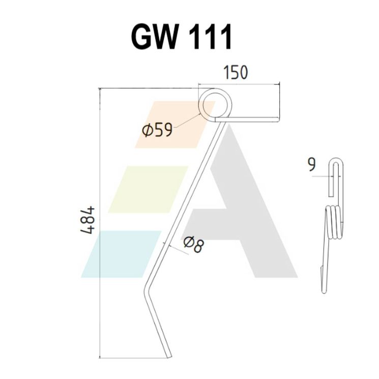 Dent simple griffe pour faneuse 8mm, TWOSE, 1950016N, pièce interchangeable