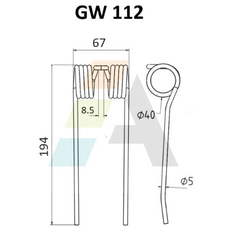 Dent pick-up 194mm, fil 5mm, pour presse à balles CLAAS-BAUTZ, 9034502, pièce interchangeable