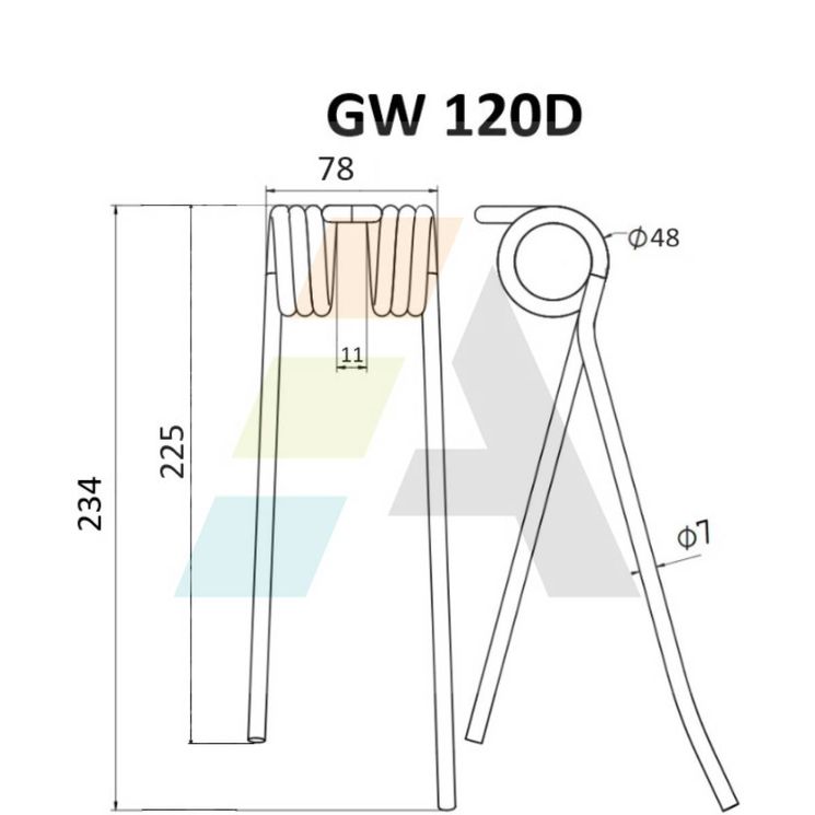 Dent pick-up 234mm, fil 7mm, pour presse à balles RIVIERRE-CASALIS, VICON, 18608685, 242362, pièce interchangeable