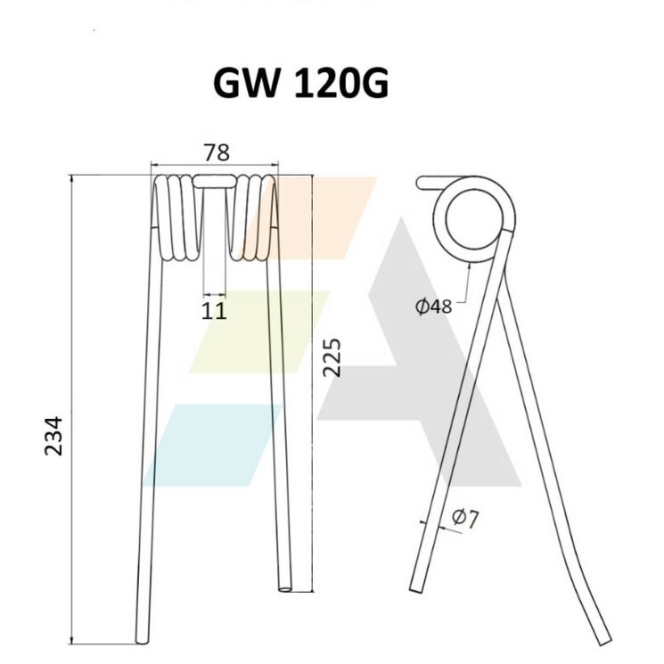 Dent pick-up 234mm, fil 7mm, pour presse à balles RIVIERRE-CASALIS, VICON, 18608686, 242361, pièce interchangeable