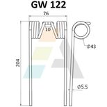 Dent pick-up 204mm, fil 5,5mm, pour presse à balles WELGER, 09405302, 034338, 034317, pièce interchangeable