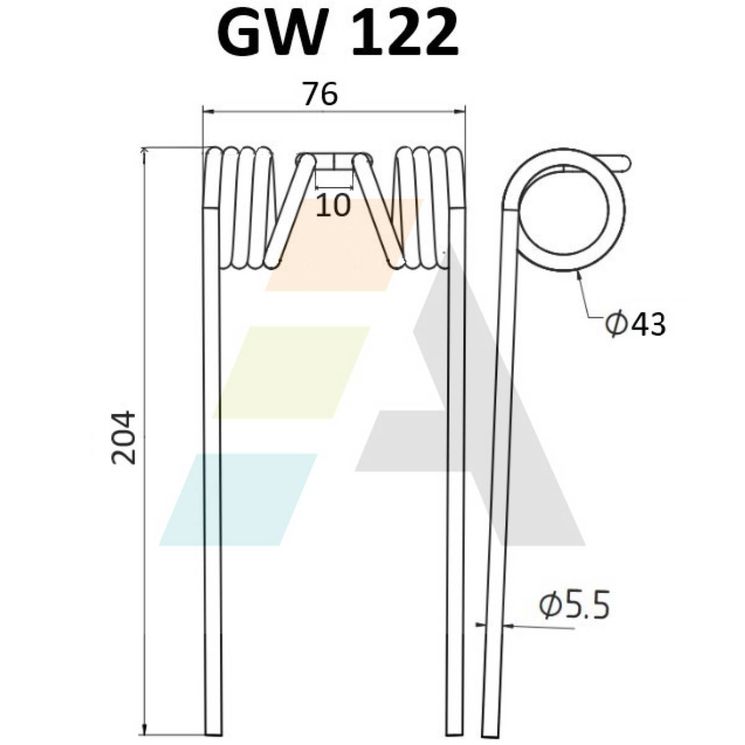 Dent pick-up 204mm, fil 5,5mm, pour presse à balles WELGER, 09405302, 034338, 034317, pièce interchangeable