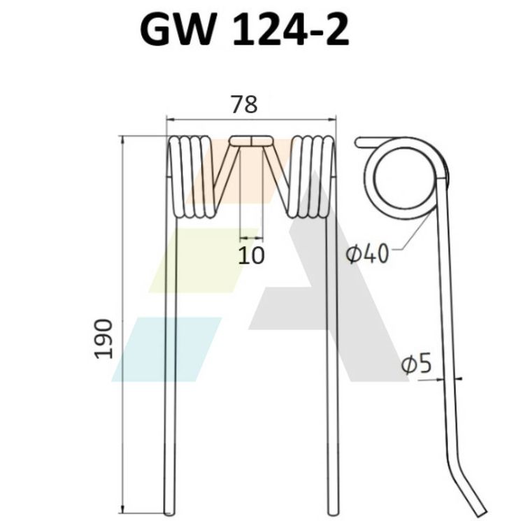 Dent pick-up 190mm, fil 5mm, pour presse à balles WELGER, 940522100, 034312, pièce interchangeable