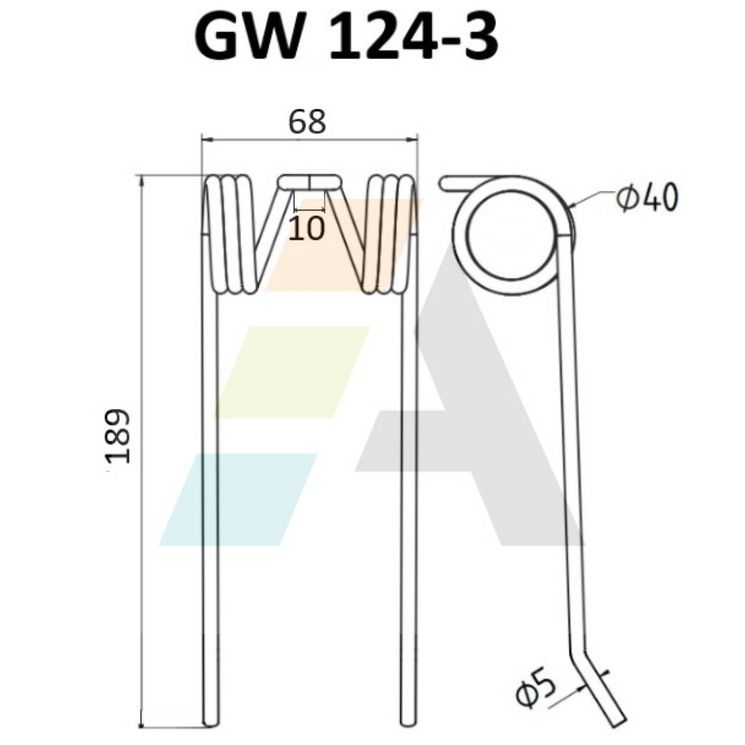 Dent pick-up 189mm, fil 5mm, pour presse à balles WELGER, 0940522500, 034351, pièce interchangeable