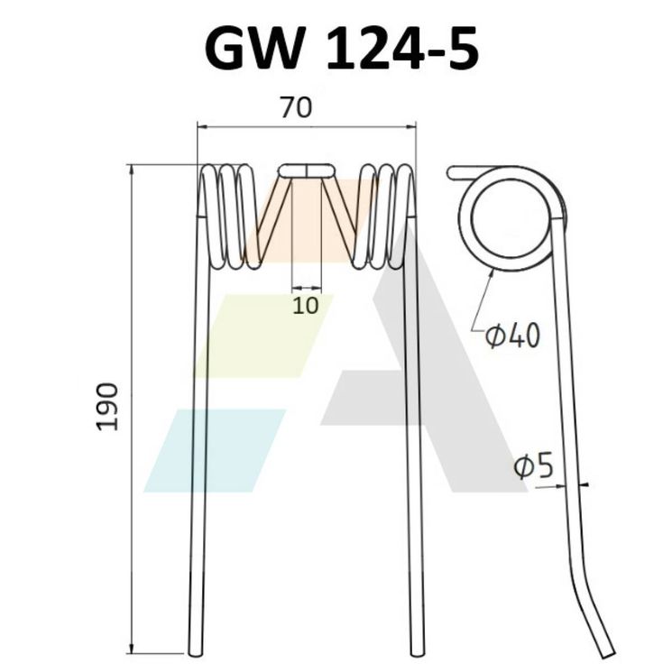 Dent pick-up 190mm, fil 5mm, pour presse à balles DEUTZ-FAHR, WELGER, 06582383, 0940526700, pièce interchangeable