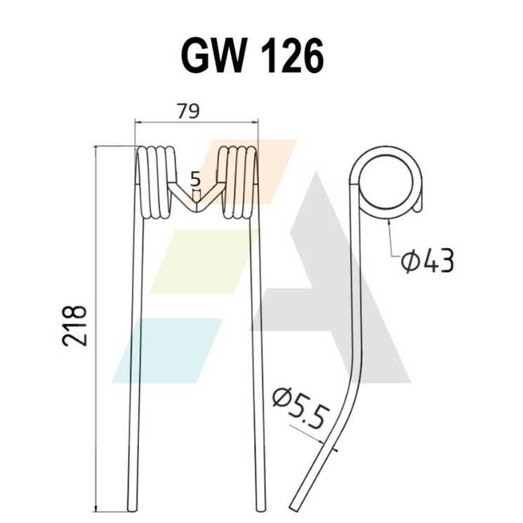 Dent pick-up 218mm, fil 5,5mm, pour presse à balles MASSEY FERGUSON, VERMEER, 1053394M1, 4059001, pièce interchangeable