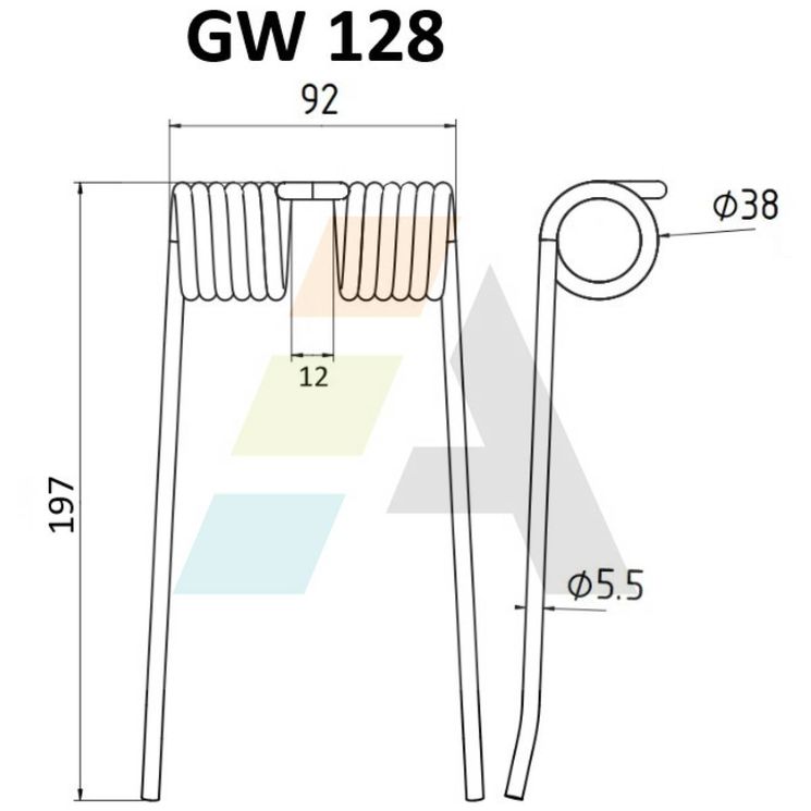 Dent pick-up 197mm, fil 5,5mm, pour presse à balles HESSTON, 700706128, 700714199, pièce interchangeable