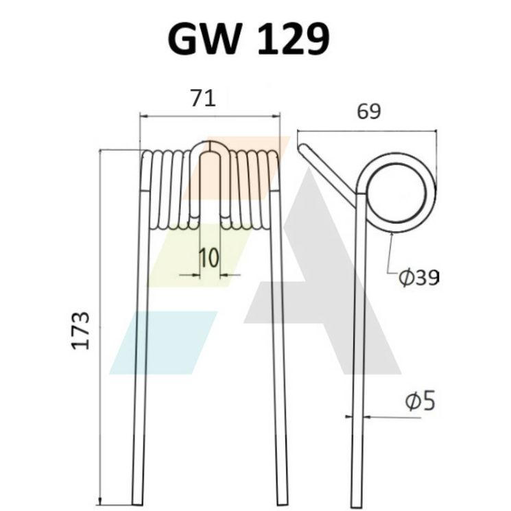 Dent pick-up 173mm, fil 5mm, pour presse à balles HESSTON, 70170011, pièce interchangeable