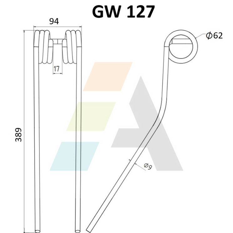 Dent de faneuse pour VIROLL, 258, pièce interchangeable