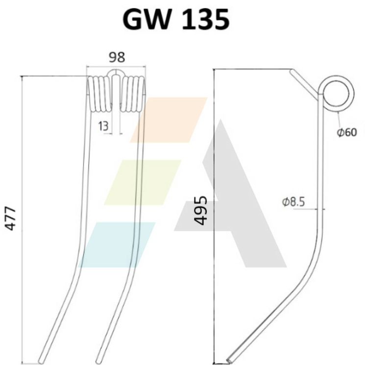 Dent d'andaineur, pour KUHN, 575020000, pièce interchangeable