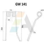 Dent de faneuse gauche pour PZ, VG PZ-107, pièce interchangeable