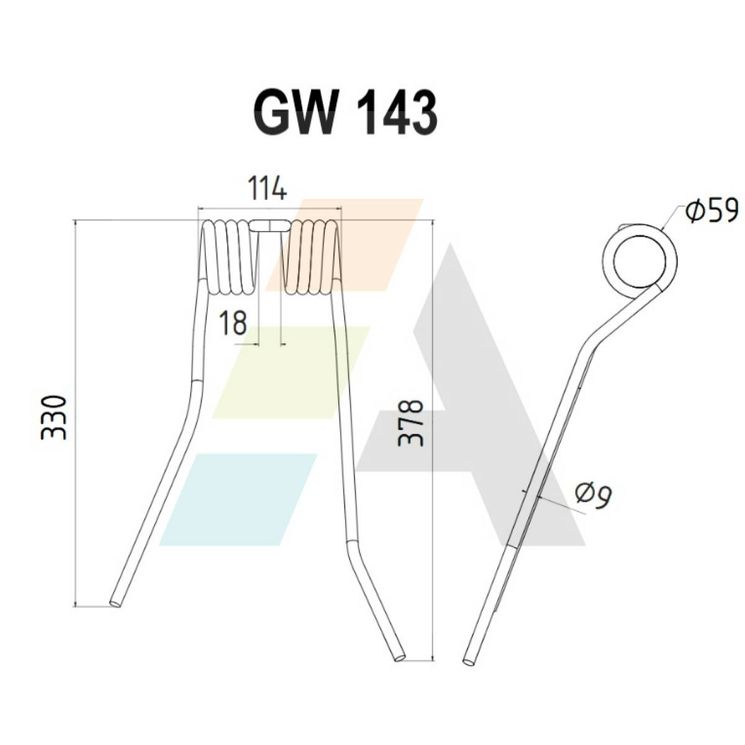 Dent de faneuse droite pour PZ, VG PZ-110, pièce interchangeable