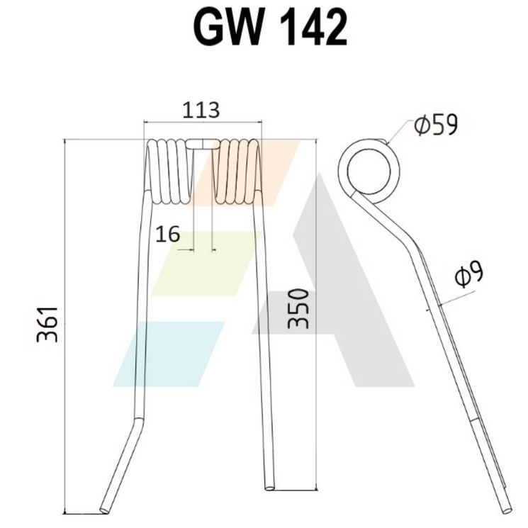 Dent de faneuse droite pour PZ, VG PZ-106, pièce interchangeable