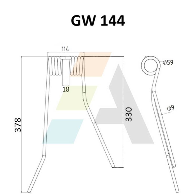 Dent de faneuse gauche pour PZ, VG PZ-111, pièce interchangeable