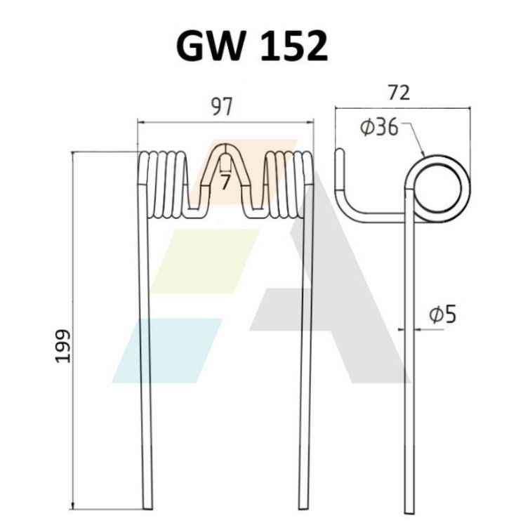 Dent pick-up 199mm, fil 5mm, pour presse à balles SOMECA, 44320340, pièce interchangeable