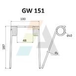 Dent pick-up 187mm, fil 5mm, pour presse à balles AMA, SOMECA, 62720032, pièce interchangeable