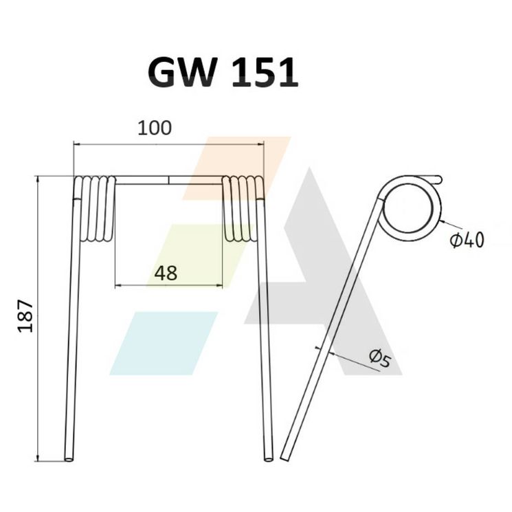 Dent pick-up 187mm, fil 5mm, pour presse à balles AMA, SOMECA, 62720032, pièce interchangeable