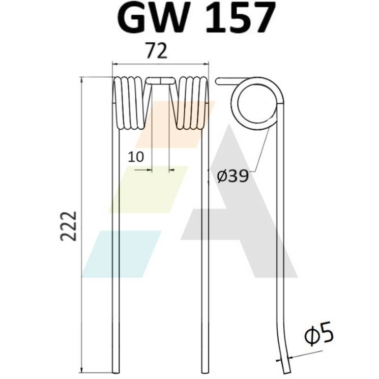 Dent pick-up 222mm, fil 5mm, pour presse à balles RIVIERRE-CASALIS, 72302, pièce interchangeable