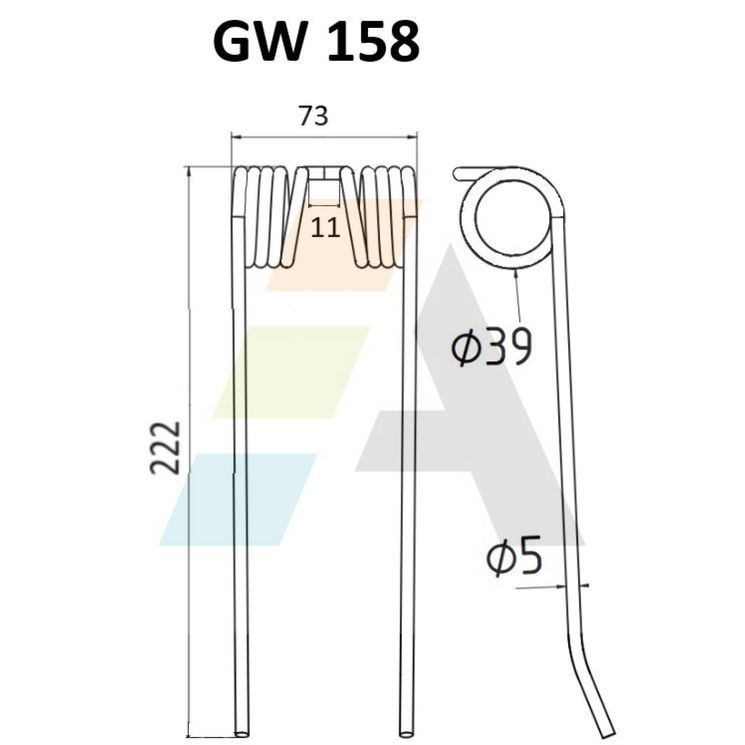 Dent pick-up 222mm, fil 5mm, pour presse à balles RIVIERRE-CASALIS, 81432, pièce interchangeable