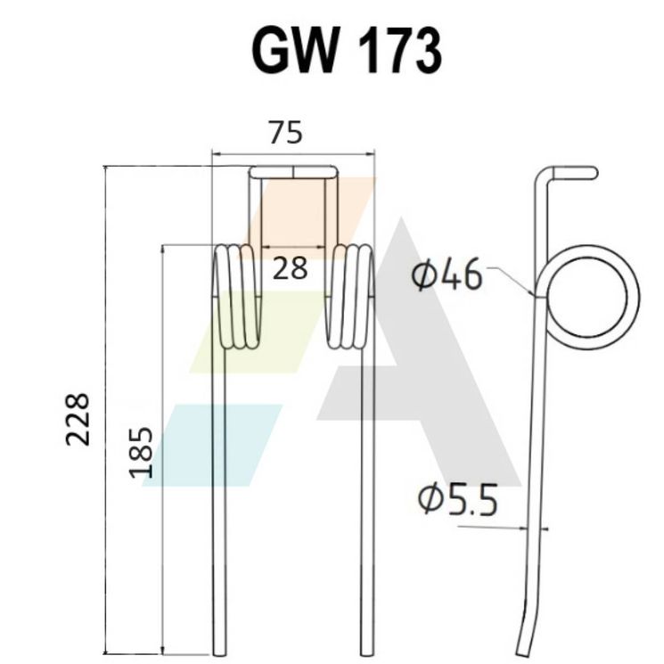 Dent pick-up 228mm, fil 5,5mm, pour presse à balles CLAAS-BAUTZ, 60606027, pièce interchangeable