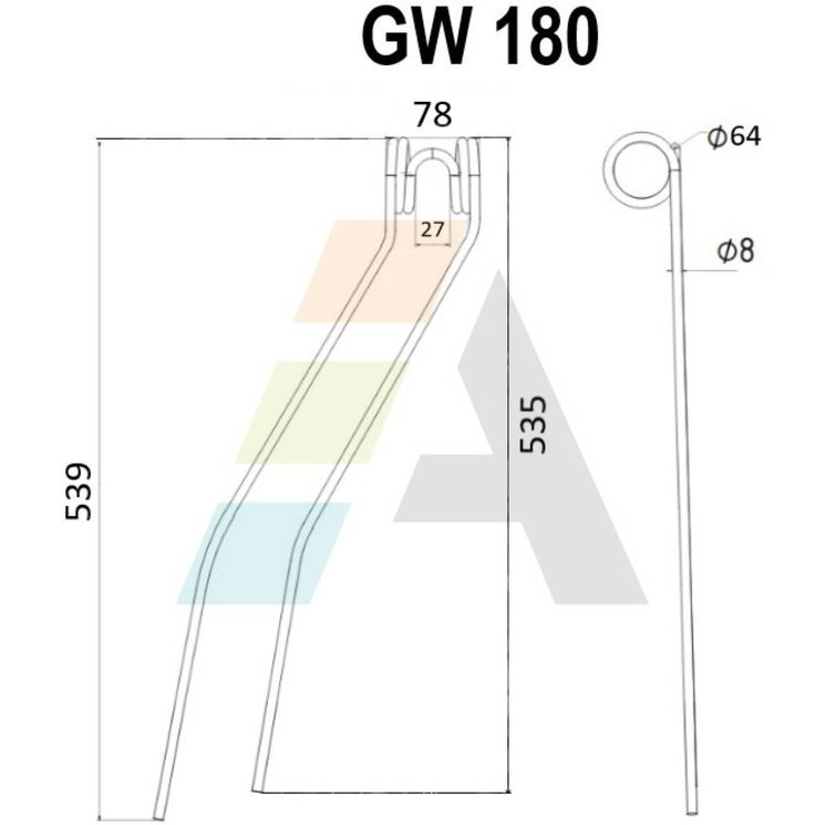 Dent de faneuse pour CLAAS-BAUTZ, 9443280, pièce interchangeable