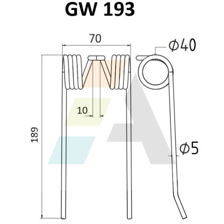 Dent pick-up 189mm, fil 5mm, pour presse à balles WELGER 0940522500, 0343510000, pièce interchangeable