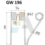 Dent pick-up 190mm, fil 5mm, pour presse à balles CASE IH, CLAYSON, NEW HOLLAND, 87394243, 80131673, pièce interchangeable