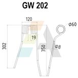 Dent de faneuse pour ZWEEGERS, PZ 144, pièce interchangeable