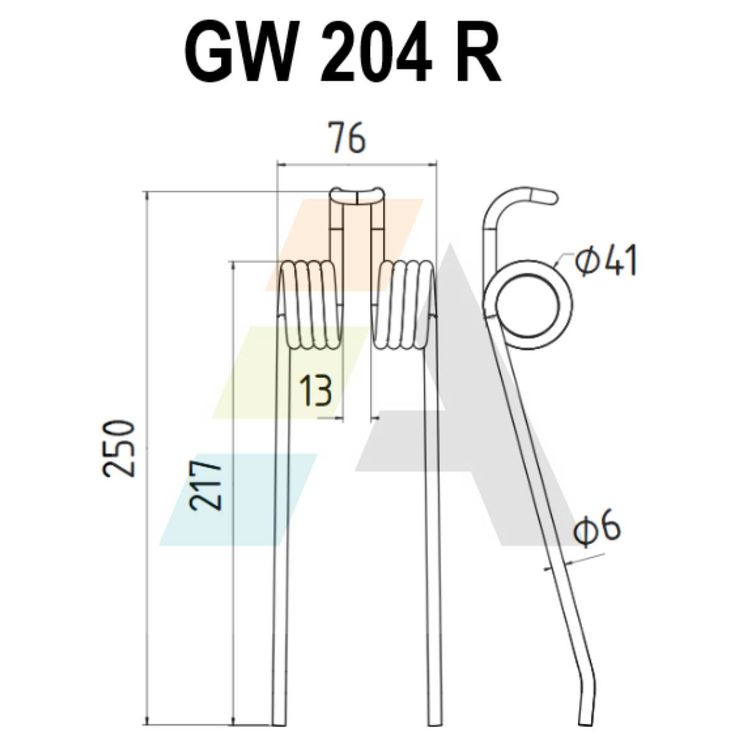 Dent pick-up 250mm, fil 6mm, pour presse à balles AGRAM-GALLIGNANI, SOMECA, pièce interchangeable