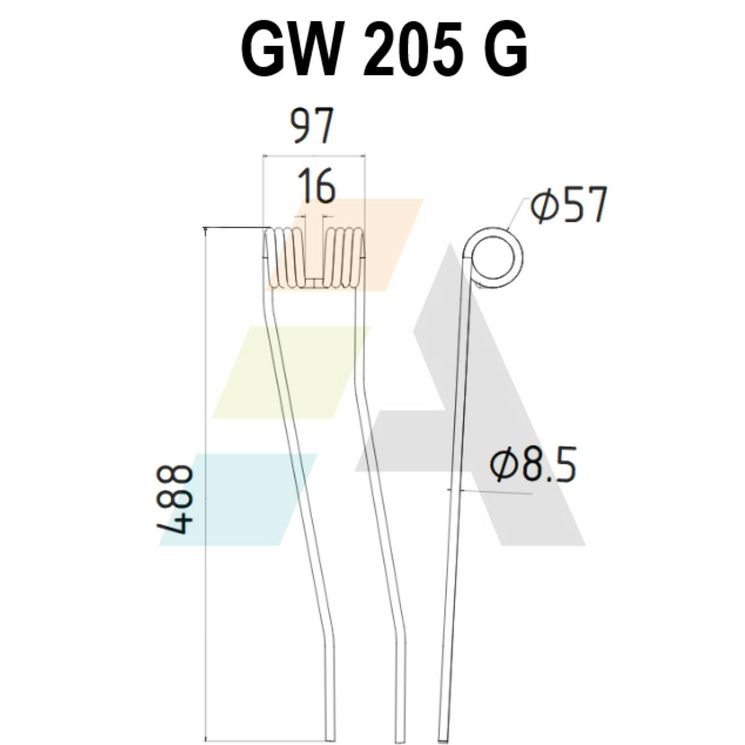 Dent de faneuse pour CASE IH, POTTINGER, 3170289, 436015, pièce interchangeable