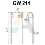 Dent pick-up 213mm, fil 4,5mm, pour presse à balles JOHN DEERE, C 17615 E, DC 17883, DC17883, E17615, 44181, pièce interchangeable