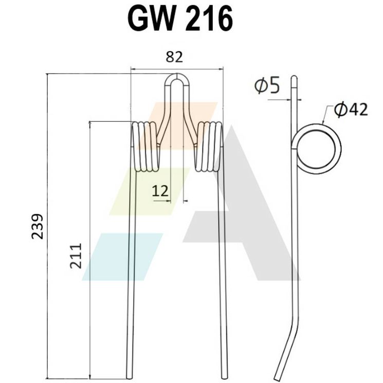 Dent pick-up 239mm, fil 5mm, pour presse à balles GARNIER, 234 35 3401, pièce interchangeable