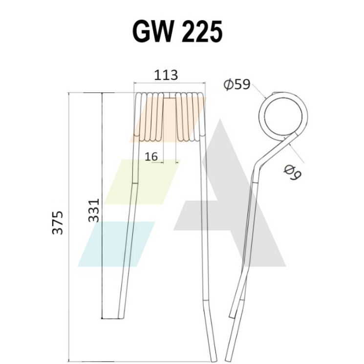 Dent de faneuse pour ZWEEGERS, PZ 225, pièce interchangeable